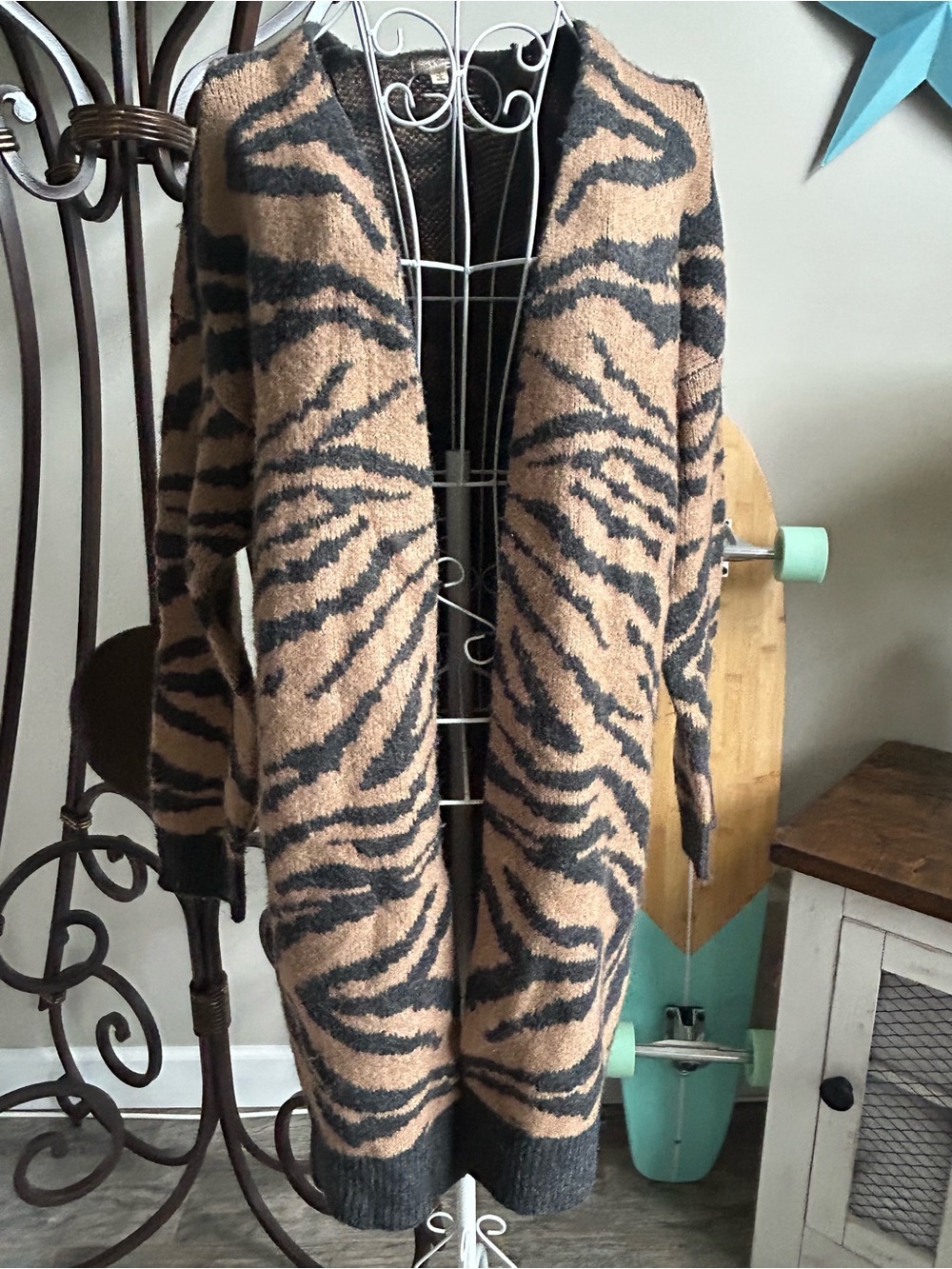 Hem & Thread Black and Tan Zebra Print Open Cardigan Jacket